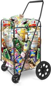 img 4 attached to Heavy-Duty Folding Shopping Cart With Wheels - Collapsible Rolling Metal Grocery Trolley For Laundry, Travel & More!