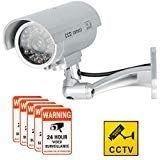 📷 deterrent cctv surveillance system – realistic dummy camera with simulated leds + 6 pcs warning security alert sticker decals logo