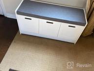 img 1 attached to Storage Bench With 2 Cabinets, Drawer And Cushion - Entryway Organizer For Shoes, Home Office Or Bedroom - Grey review by Dave Baker