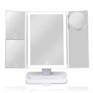 38 led lighted vanity makeup mirror w/ tri-fold, 2x/3x/10x magnification & touch screen lighting control - 180° free rotation & dual power supply logo