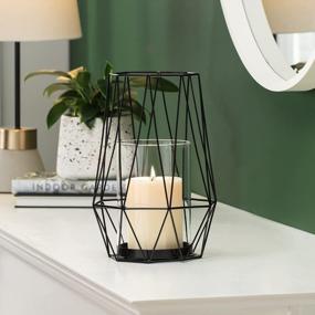 img 1 attached to Torre & Tagus Hexagon Mid Century Modern Geometric Candle Holder For Pillar Candles - Diamond Deco Black Metal & Glass Room Decor 10" H For Entryway Table, Dining Room Sideboard, Home Office Bookshelf