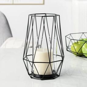 img 2 attached to Torre & Tagus Hexagon Mid Century Modern Geometric Candle Holder For Pillar Candles - Diamond Deco Black Metal & Glass Room Decor 10" H For Entryway Table, Dining Room Sideboard, Home Office Bookshelf