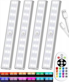 img 4 attached to Rechargeable Wireless 48LED Under Cabinet Lights With Remote Control, Dimmable Kitchen Counter Lighting Closet Light RGB 15 Color Changing - 4 Pack (SZOKLED)