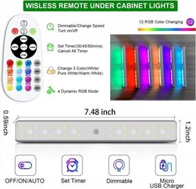 img 2 attached to Rechargeable Wireless 48LED Under Cabinet Lights With Remote Control, Dimmable Kitchen Counter Lighting Closet Light RGB 15 Color Changing - 4 Pack (SZOKLED)