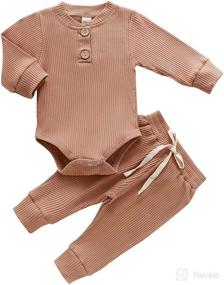 img 4 attached to 👶 Newborn Ribbed Outfits – Solid Cotton Button Tops & Pants Set for Baby Boys and Girls - Fall/Winter Sweatsuit