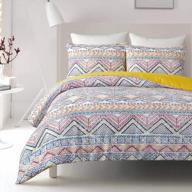 boho geometric duvet cover set - soft microfiber comforter cover with ethnic design, 3 piece king size bedding set, fade-resistant and breathable - perfect for a retro bohemian look logo