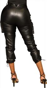 img 2 attached to Шикарные и удобные: женские шорты Hibshaby из искусственной кожи с высокой талией и карманами