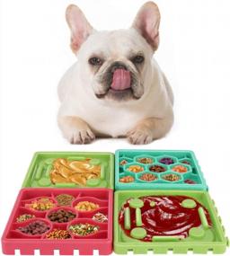 img 4 attached to Colorful Set Of 4 VavoPaw Slow Feeder Dog Bowls: Pet Anxiety Relief Through Slow Eating, Licking Mat, And Tray For Bathing, Grooming, Food, And Treats For Dogs And Cats