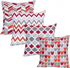 img 4 attached to Set Of 4 Decorative Printed Pillow Covers - Geometric Red-Rust Design For Home Sofa, Bed And Couch - 18 X 18 Inch Square Throw Pillowcases By ACCENTHOME