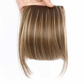 img 3 attached to Upgrade Your Hairstyle With LEEONS Synthetic Hair Extension Bangs In Light Brown Shade (12H22#) – One Piece, 6" Short Straight Hairpiece For Women