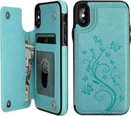 vaburs embossed butterfly wallet case for iphone xs max - premium pu leather double magnetic flip cover with card holder, shockproof protection in mint green (6.5-inch) логотип