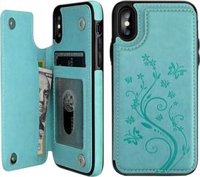 img 4 attached to Vaburs Embossed Butterfly Wallet Case For IPhone Xs Max - Premium PU Leather Double Magnetic Flip Cover With Card Holder, Shockproof Protection In Mint Green (6.5-Inch)