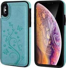 img 2 attached to Vaburs Embossed Butterfly Wallet Case For IPhone Xs Max - Premium PU Leather Double Magnetic Flip Cover With Card Holder, Shockproof Protection In Mint Green (6.5-Inch)