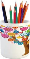 ambesonne floral pencil pen holder, spring flower tree flourishing vibrant blossoms foliage petals summer print, ceramic pencil holder for desk office accessory, 3.6" x 3.2", multicolor logo