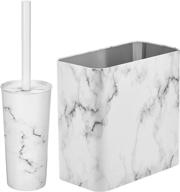 mdesign toilet bowl brush/holder and 2.2 gallon garbage can combo set - white marble, ideal for bathroom trash, recycling, and deep cleaning - mirri collection, set of 2 logo