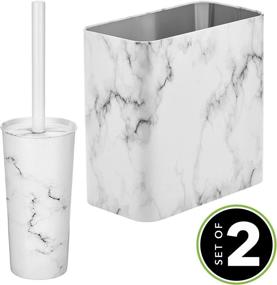 img 3 attached to mDesign Toilet Bowl Brush/Holder and 2.2 Gallon Garbage Can Combo Set - White Marble, Ideal for Bathroom Trash, Recycling, and Deep Cleaning - Mirri Collection, Set of 2