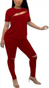 img 4 attached to Stylish 2-Piece Women'S Joggers Set - Short Sleeve T-Shirt And Club Jumpsuit Tracksuit