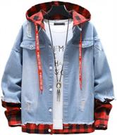 tebreux men's jean jacket hoodie denim button down trucker coat casual distressed outwear logo