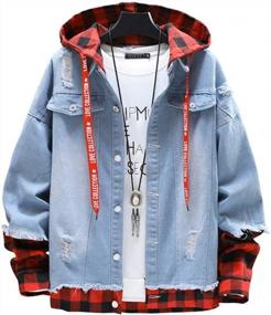 img 4 attached to Tebreux Men'S Jean Jacket Hoodie Denim Button Down Trucker Coat Casual Distressed Outwear