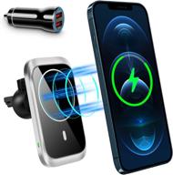 🔌 convenient 15w magnetic wireless car charger for iphone 12/12 pro/12 mini/12 pro max: auto-alignment car phone mount, air vent phone holder charger with mag-safe compatibility logo