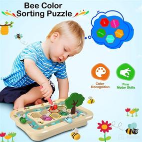 img 1 attached to 🎣 SmileBank Wooden Montessori Toys: Magnetic Fishing Game & Bee Color Sorting for 2-4 Year Olds - Educational & Fun Toddler Toys for Boys and Girls - Fine Motor Skills Development - Great Gifts!