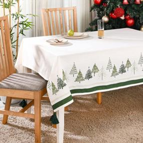 img 4 attached to Folkulture Christmas Tablecloth Or Rectangle Tablecloth, 60 X 84 Inch, 100% Cotton White Table Cloth For Holidays, Farmhouse Tablecloth Or Dining Table Cover, (A Christmas Story)