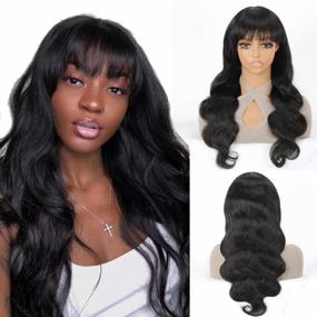 img 4 attached to A ALIMICE Human Hair Wigs With Bangs - Long Wig With Bangs Human Hair Body Wave Bang Wigs For Black Women Human Hair Glueless Wigs Brazilian None Lace Front Wig 20 Inch Natural Color 130% Density