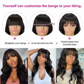 img 2 attached to A ALIMICE Human Hair Wigs With Bangs - Long Wig With Bangs Human Hair Body Wave Bang Wigs For Black Women Human Hair Glueless Wigs Brazilian None Lace Front Wig 20 Inch Natural Color 130% Density