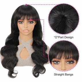 img 3 attached to A ALIMICE Human Hair Wigs With Bangs - Long Wig With Bangs Human Hair Body Wave Bang Wigs For Black Women Human Hair Glueless Wigs Brazilian None Lace Front Wig 20 Inch Natural Color 130% Density