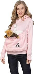 img 2 attached to 👚 Stylish Women's Plus Size Long Sleeve Hoodies with Built-in Pet Carrier Pouch for Puppies and Kittens