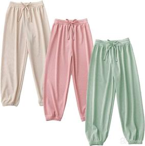 img 4 attached to 3-Pack Cotton Linen Printed Soft Trousers for Little Boys and Girls - Summer, Spring, Autumn Casual Long Ankle Pants by JELEUON