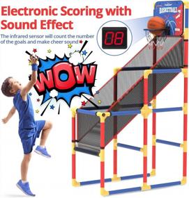 img 3 attached to Аркадная игра EagleStone Basketball Hoop в помещении с электронным табло, баскетбольное кольцо на открытом воздухе для детей с 4 мячами, звук Cheer. Баскетбольные спортивные игрушки для малышей, Баскетбольный подарок для мальчиков и девочек