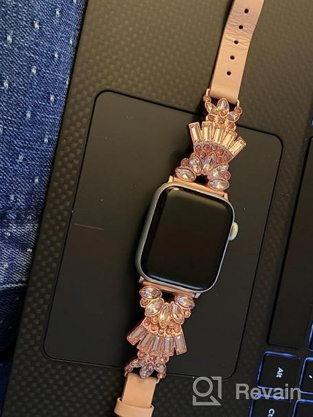 img 1 attached to Secbolt Band Compatible With Apple Watch Band 38Mm 40Mm 41Mm 42Mm 44Mm 45Mm IWatch Series 8/7/6/5/4/3/2/1, Top Grain Leather With Bling Crystal Diamonds Wristband Strap Accessories Women review by Jill Bennett