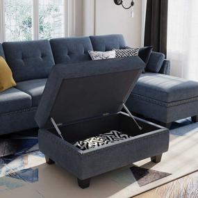 img 1 attached to Upholstered Storage Bench Ottoman - HONBAY Rectangle With Hydraulic Rod For Living Room, Bluish Grey