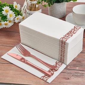 img 3 attached to 🌹 200-Pack Soft Linen-Like Disposable Hand Towels: Elegant Decorative Bathroom Napkins for Parties, Dinners, and Weddings in Rose Gold