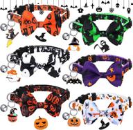 🐱 6 piece halloween cat collar set | removable bow tie & bell | christmas kitten collar breakaway | holiday safety cat collar with buckle | adjustable santa claus snowflake kitty collar (horror style) logo