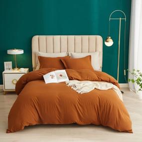img 4 attached to Cozy Up With ROOMLIFE'S 3-Piece Pumpkin Duvet Cover Bedding Set - Warm Caramel, Super Soft And Durable For Queen Size Beds