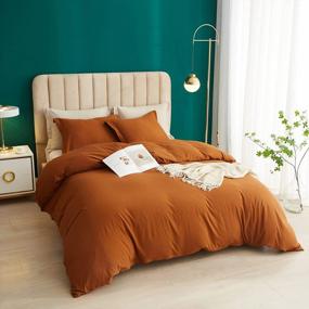 img 3 attached to Cozy Up With ROOMLIFE'S 3-Piece Pumpkin Duvet Cover Bedding Set - Warm Caramel, Super Soft And Durable For Queen Size Beds