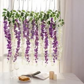 img 1 attached to Artificial Silk Wisteria Vine Ratta Silk Hanging Flower Wedding Decor (Purple) - 6-Pack By Luyue, 3.18 Feet Long