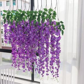 img 3 attached to Artificial Silk Wisteria Vine Ratta Silk Hanging Flower Wedding Decor (Purple) - 6-Pack By Luyue, 3.18 Feet Long