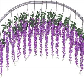img 4 attached to Artificial Silk Wisteria Vine Ratta Silk Hanging Flower Wedding Decor (Purple) - 6-Pack By Luyue, 3.18 Feet Long