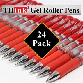 img 3 attached to [24 Pens - Red Ink] Think2 Retractable Gel Pens. (24 Red) Fine Point (0.5Mm) Rollerball Pens With Comfort Grip. PLEASE REMOVE THE WAX TIP ON THE POINT OF THE PEN BEFORE USING THE PEN