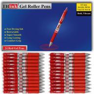 [24 pens - red ink] think2 retractable gel pens. (24 red) fine point (0.5mm) rollerball pens with comfort grip. please remove the wax tip on the point of the pen before using the pen logo