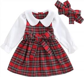 img 4 attached to Toddler Baby Girl Plaid Dress Cute Christmas Party Dress For Girls