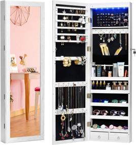 img 4 attached to Valentines Day Gift - 6 LEDs Wall Mounted Lockable Jewelry Armoire With Mirror, 3 Drawers & Door Large Cabinet By TWING