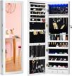 valentines day gift - 6 leds wall mounted lockable jewelry armoire with mirror, 3 drawers & door large cabinet by twing logo
