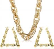 hanpabum chunky rope chain necklace and triangle bamboo hoop earrings set, gold plated for men and women - perfect punk, hip hop, or 80s/90s rapper costume kit and accessories logo
