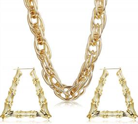 img 4 attached to HANPABUM Chunky Rope Chain Necklace And Triangle Bamboo Hoop Earrings Set, Gold Plated For Men And Women - Perfect Punk, Hip Hop, Or 80S/90S Rapper Costume Kit And Accessories