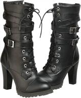 chunky heel combat boots with buckles and lace-up, mid-calf design for women - perfect for goth and edgy style enthusiasts logo
