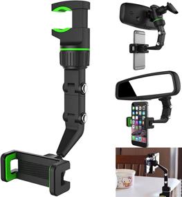 img 4 attached to Car Mount Phone Holder Multifunctional Pop Rearview Mirror Phone Holder Desk Stand Universal 360°Car Rearview Mirror Mount Phone And GPS Holder HIYITKS Adjustable Cell Phone Cradles Holder(1Pc-Green)